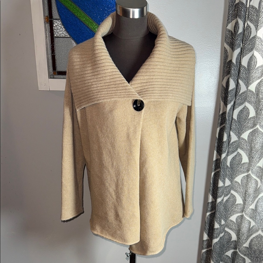 Max Mara Oversized Collar Tan Wool/ Cashmere Blend Cardigan SZ XL